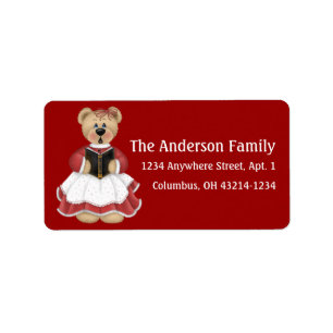 Teddy Bear Christmas Caroler Holiday Address Label