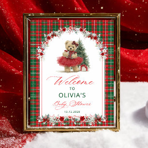 Teddy Bear Christmas Girl Baby Shower Welcome Poster
