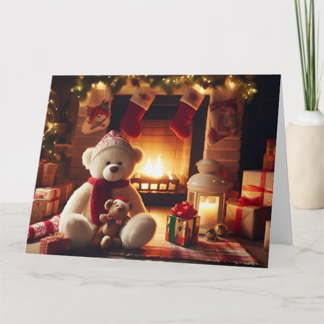 Teddy Bear Christmas Holiday Greeting Card (Front)