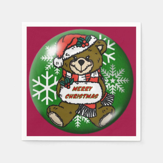 Teddy Bear Christmas Holiday Napkins (Front)