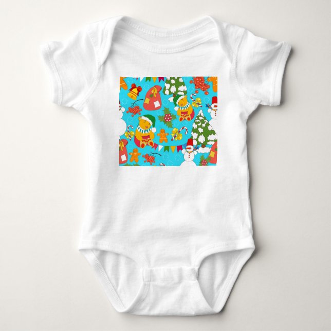 Teddy Bear Christmas: Kid-Friendly Pattern. Baby Bodysuit (Front)