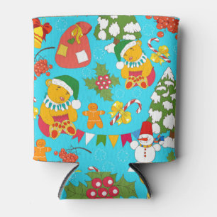 Teddy Bear Christmas: Kid-Friendly Pattern. Can Cooler
