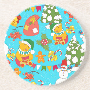 Teddy Bear Christmas: Kid-Friendly Pattern. Coaster