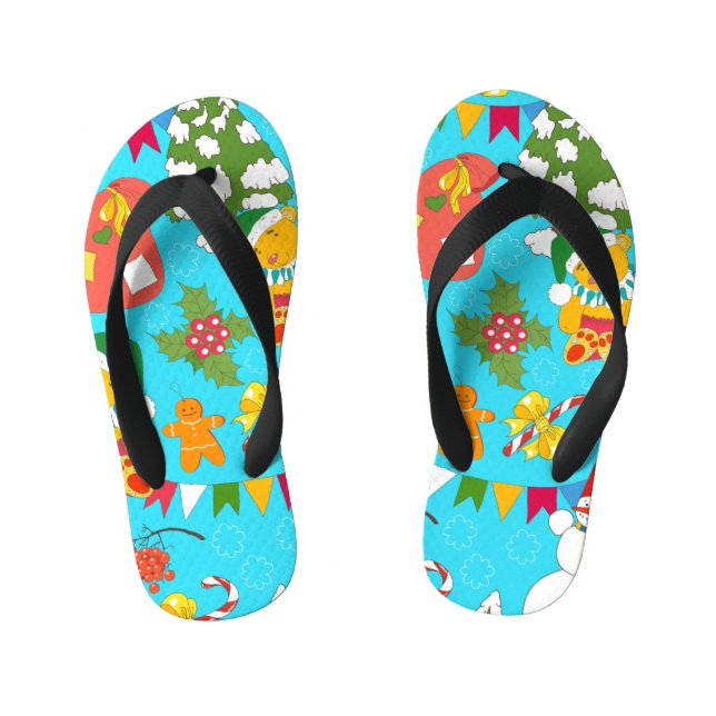 Teddy Bear Christmas: Kid-Friendly Pattern. Kid's Flip Flops (Footbed)