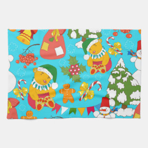 Teddy Bear Christmas: Kid-Friendly Pattern. Tea Towel