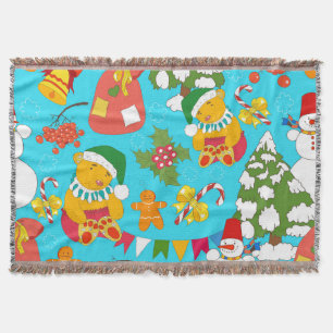 Teddy Bear Christmas: Kid-Friendly Pattern. Throw Blanket