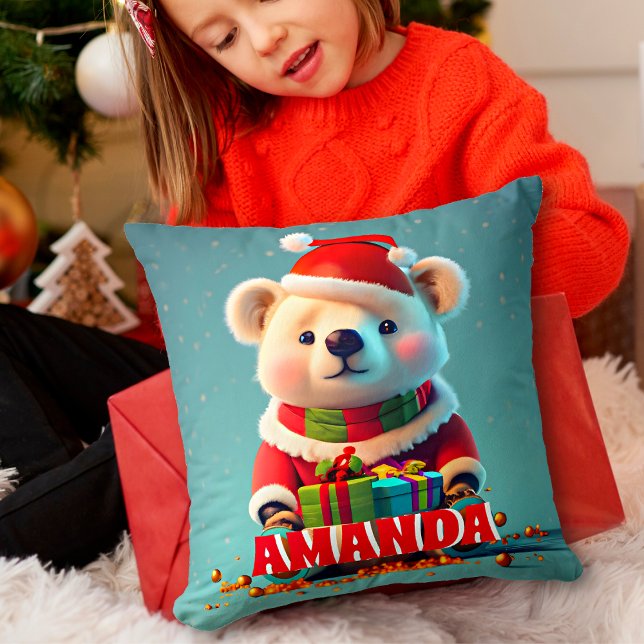 Teddy Bear Christmas Personalised Kids Cushion (Creator Uploaded)