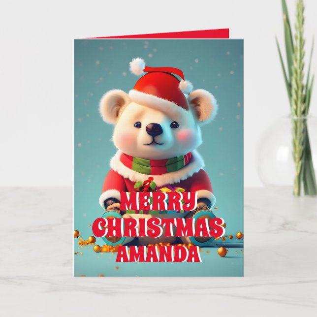 Teddy Bear Christmas Personalised Kids Photo Holiday Card (Front)