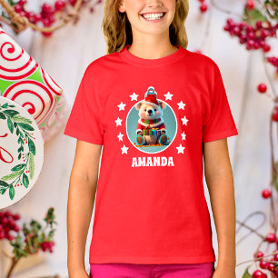 Teddy Bear Christmas Personalised Kids Red T-Shirt