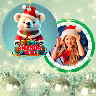 Teddy Bear Christmas Personalized Kids Photo Ceramic Tree Decoration