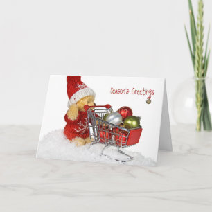Teddy Bear Christmas Shopping Holiday Card