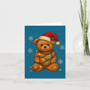 Teddy Bear Christmas Tree Lights Santa Hat For Bea Card
