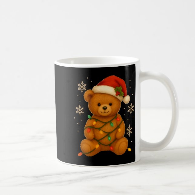 Teddy Bear Christmas Tree Lights Santa Hat For Bea Coffee Mug (Right)