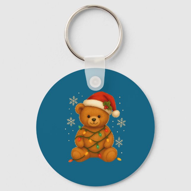 Teddy Bear Christmas Tree Lights Santa Hat For Bea Key Ring (Front)