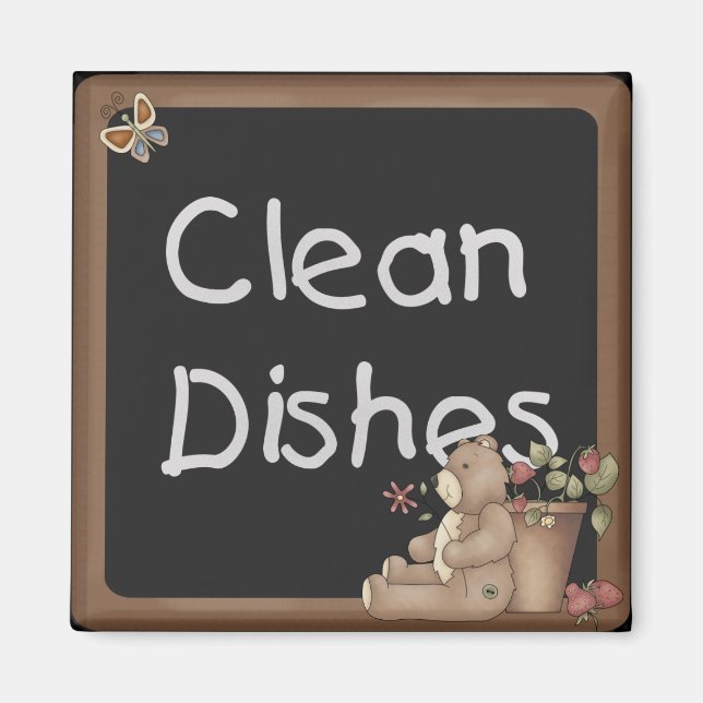 Teddy Bear Clean Dishes Dishwasher Magnet (Front)