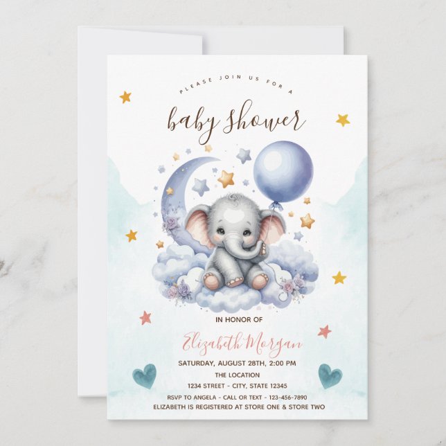 Teddy Bear Cloud Moon Stars Baby Shower  Invitation (Front)