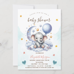 Teddy Bear Cloud Moon Stars Baby Shower  Invitation