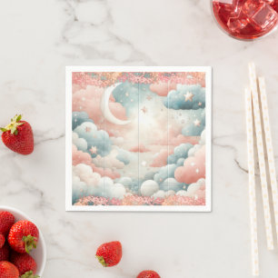 Teddy Bear clouds and moon Seating Chart Napkin