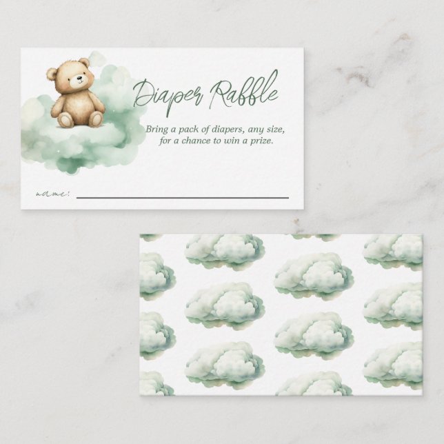 Teddy Bear Clouds Baby Shower Diaper Raffle Enclosure Card (Front/Back)