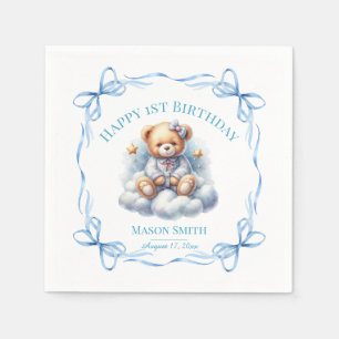 Teddy Bear Colourful Balloon Beary First Birthday Napkin