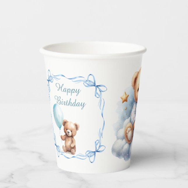 Teddy Bear Colourful Balloon Beary First Birthday  Paper Cups (Front)