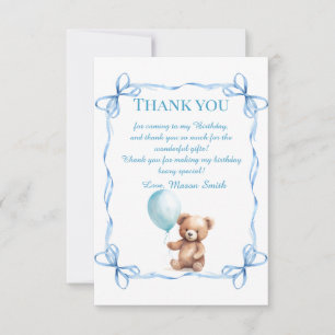 Teddy Bear Colourful Balloon Beary First Birthday  Thank You Card