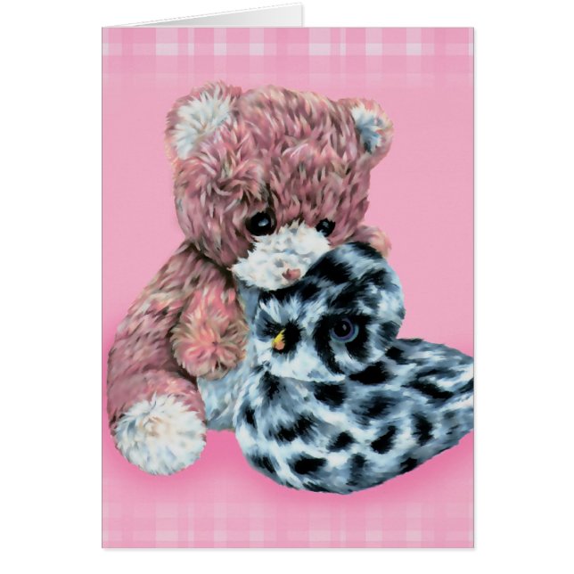 Teddy bear cuddles pink everyday baby or kids card (Front)