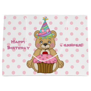 Teddy Bear Cupcake Pink Personalised Large Gift Bag