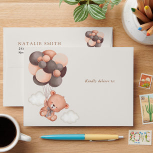 Teddy Bear, Cute Bear, Brown Balloons, Birthday Envelope