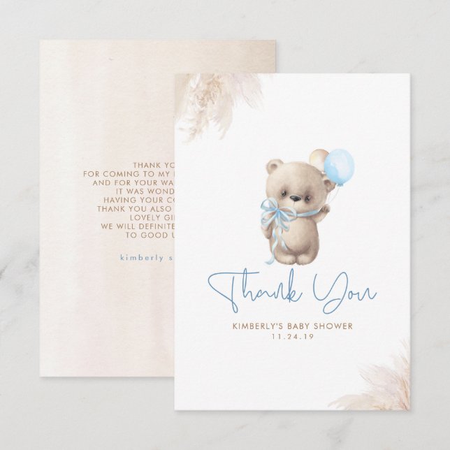 Teddy Bear Cute Boy Baby Shower Thank You (Front/Back)