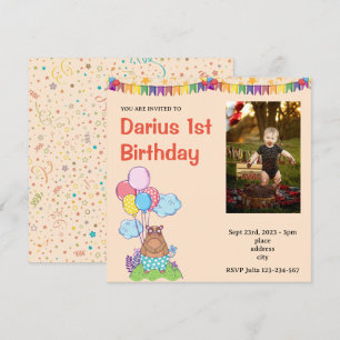 Teddy Bear  Cute First Birthday Photo invitation