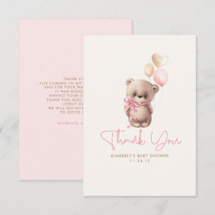Teddy Bear Cute Girl Baby Shower Thank You