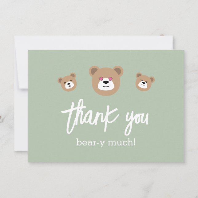 Teddy Bear Cute Green Beary Much Baby Shower Thank You Card (Front)
