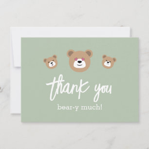 Teddy Bear Cute Green Beary Much Baby Shower Thank You Card