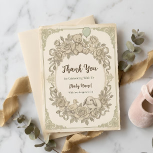 Teddy Bear Cute Sage Green Baby Shower Thank You C Card