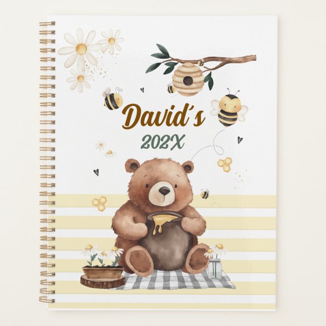 Teddy bear cute school planner with honey pot (Front)
