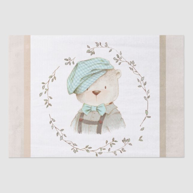 Teddy Bear Cute Whimsy Adorable Simple Hand Drawn Tissue Paper (Front)