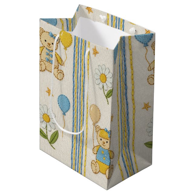 Teddy Bear Daisy Garden Pattern (10) Medium Gift Bag (Front Angled)