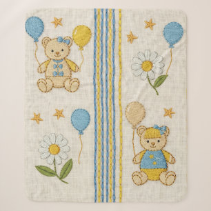 Teddy Bear Daisy Garden Pattern (10) Sherpa Blanket
