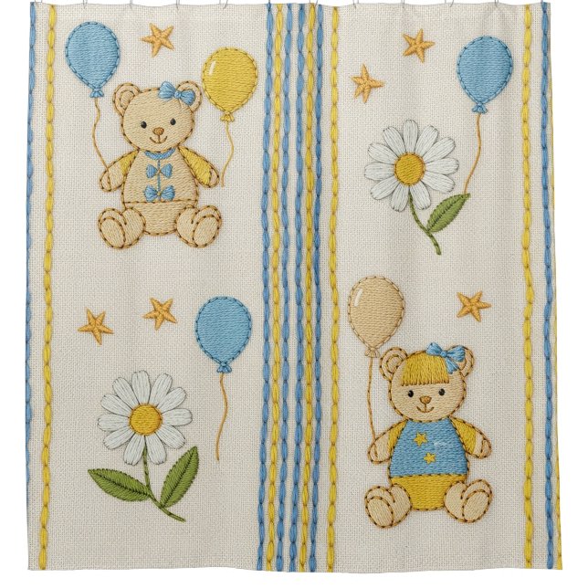 Teddy Bear Daisy Garden Pattern (10) Shower Curtain (Front)