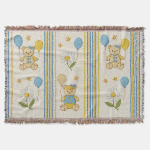 Teddy Bear Daisy Garden Pattern (10) Throw Blanket