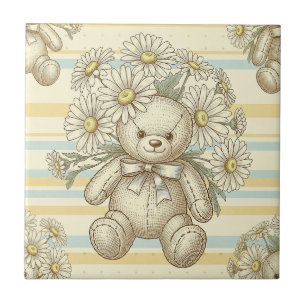 Teddy Bear Daisy Garden Pattern (10) Tile