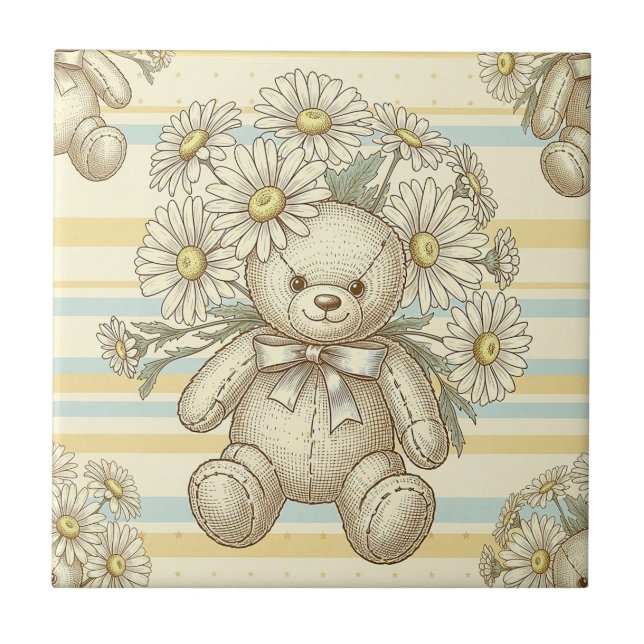 Teddy Bear Daisy Garden Pattern (10) Tile (Front)