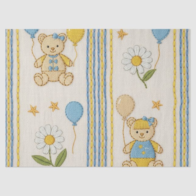 Teddy Bear Daisy Garden Pattern (10) Tissue Paper (Front)