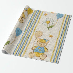 Teddy Bear Daisy Garden Pattern (10) Wrapping Paper