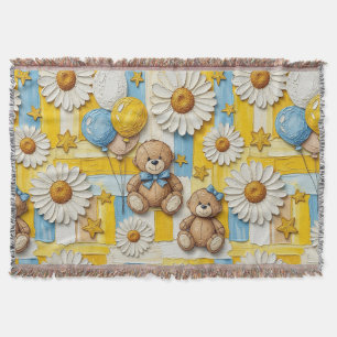 Teddy Bear Daisy Garden Pattern (11) Throw Blanket