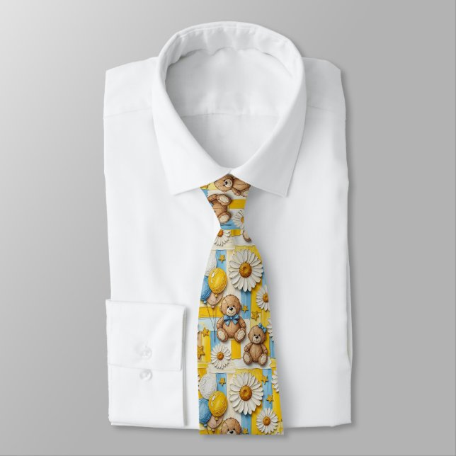 Teddy Bear Daisy Garden Pattern (11) Tie (Tied)