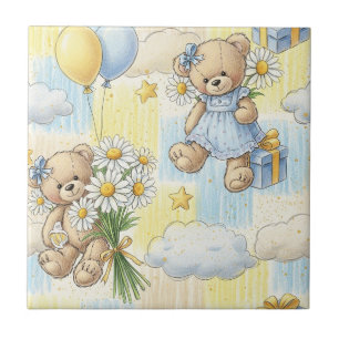Teddy Bear Daisy Garden Pattern (11) Tile