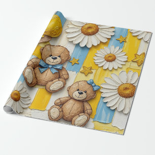 Teddy Bear Daisy Garden Pattern (11) Wrapping Paper