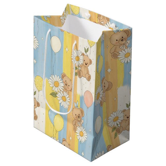 Teddy Bear Daisy Garden Pattern (12) Medium Gift Bag (Front Angled)